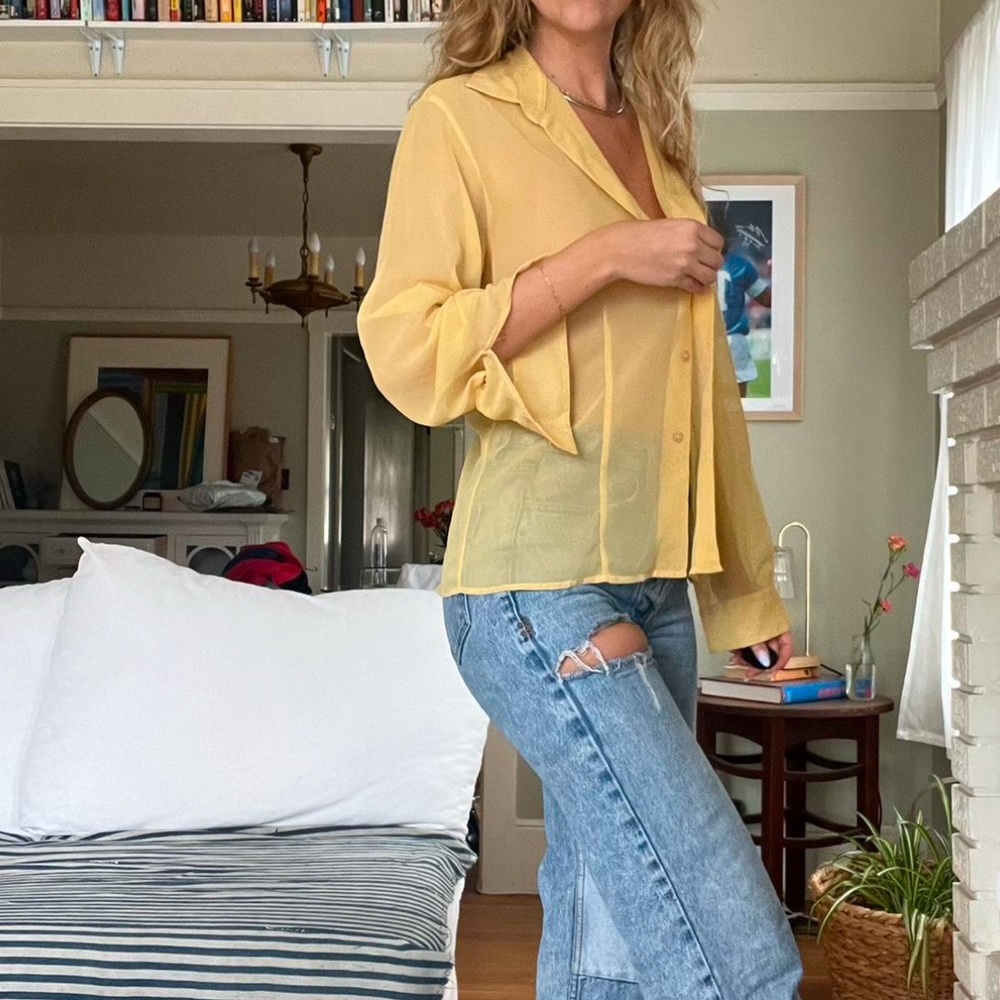 United Colors of Bennetton sheer button up top.